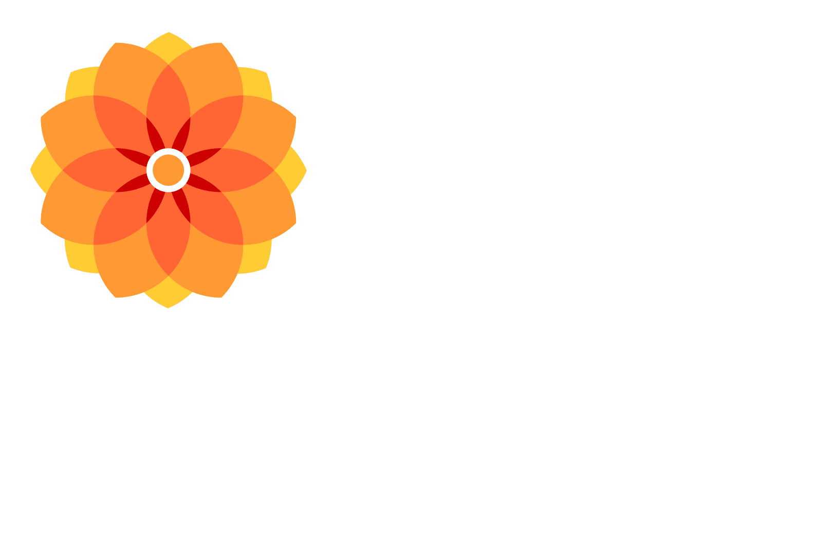 Life of Gini white Dahlia logo representing sunset and freedom of travel